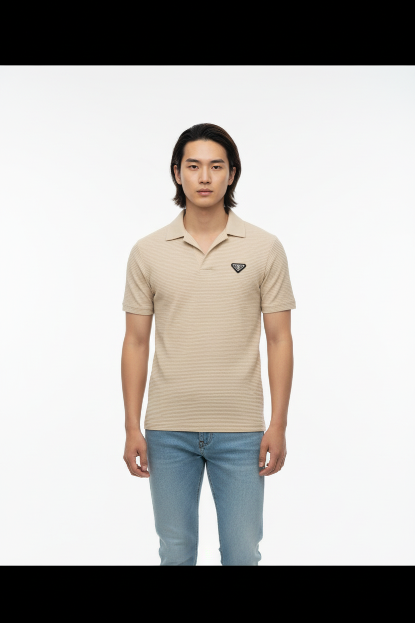 Beige Ribbed Polo