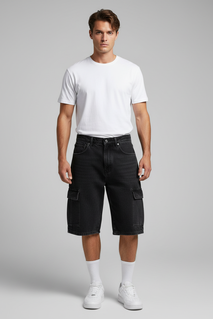 Sky Blue 6 Pocket Baggy Denim Shorts