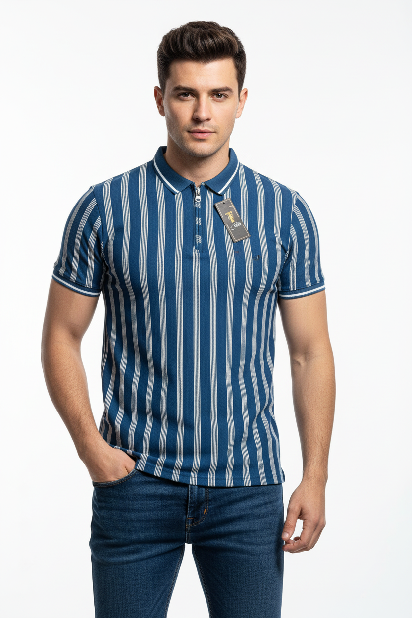 Blue & White Striped Polo