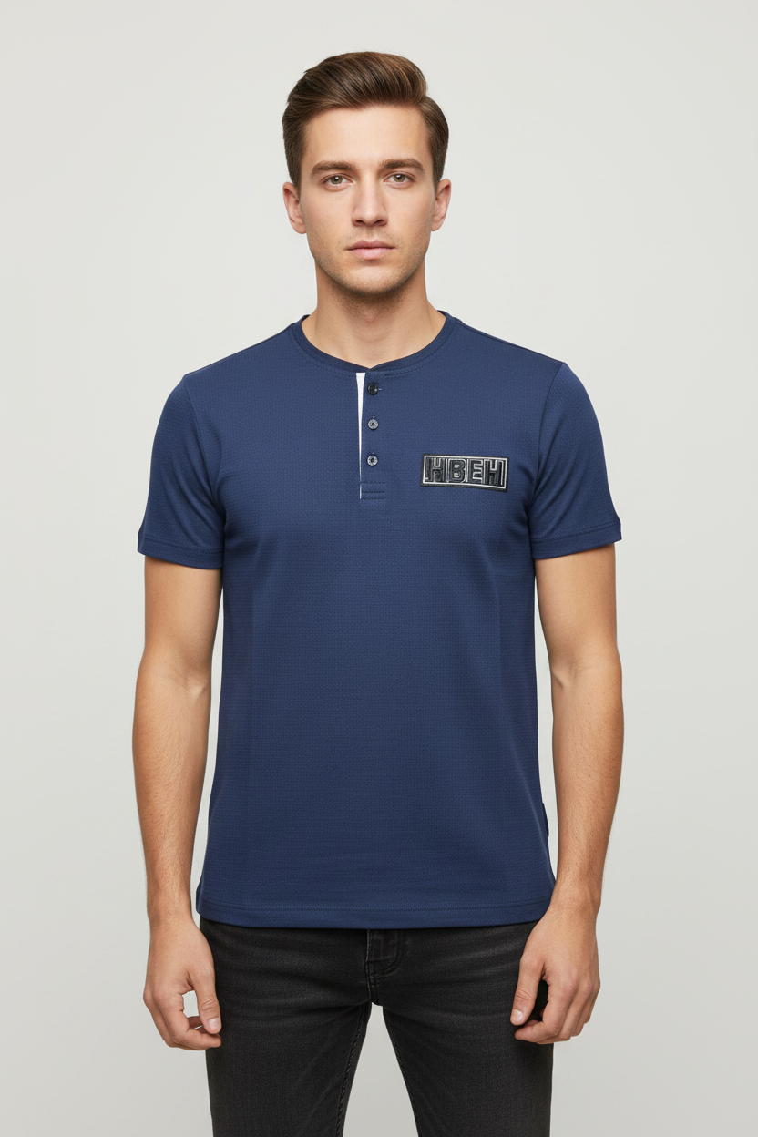 Denim Blue Tee on Model