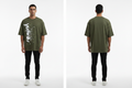 Olive Green Graphic Print Oversized T-Shirt – Front & Back